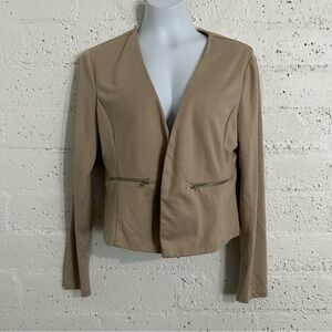 Have Womens Top L Tan Open Front Zip Pockets Cotton Rayon Blend BC16